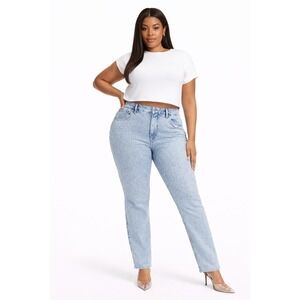 Good American Relaxed Jeans Women's‎ Light Wash Rhinestone Embellished Size 24